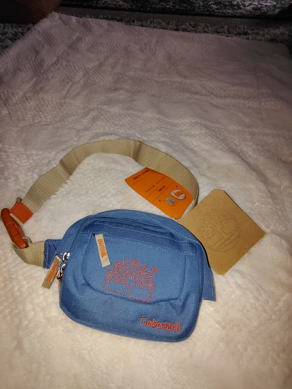 Timberland Blue Canvas Waist Bag with Orange Accents